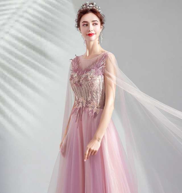 ロマンチックピンク花嫁ウェディングドレス/結婚式礼服/パーティー 